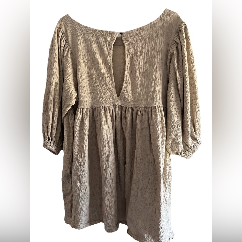 Free People Beach Get Obsessed Babydoll Dress XS Balloon Sleeve Tan Oversized - Picture 4 of 9